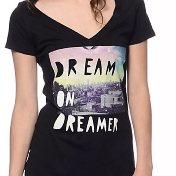 GLMR Kill Tops - GLMR KLLS Original  Black V-neck Dream On Dreamer Graphic T-shirt